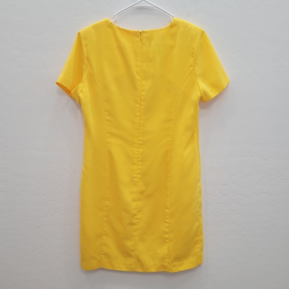 💕 Metro Style Yellow Cap Sleeves Mini Sheath Dress Women's Size 6 Petite - Picture 5 of 10